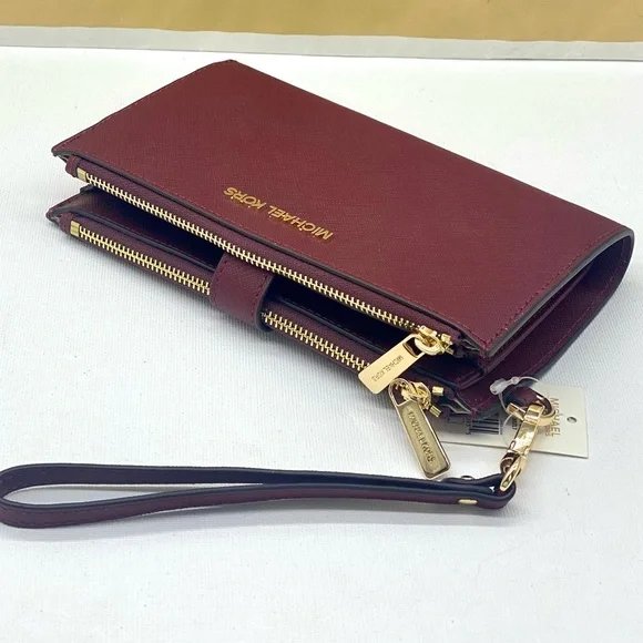 Michael Kors DoubleZip Wallet Wristlet Phone Case Dark Cherry - Picture 9 of 10